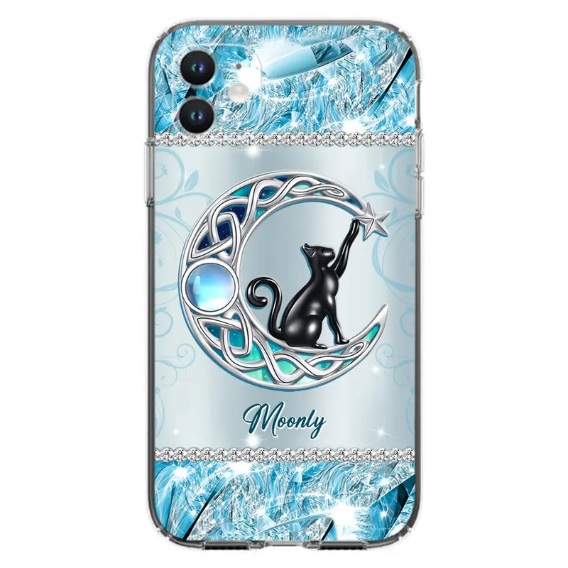 Custom Personalized Black Cat Moonstone Phone Case - Gift Idea For Cat Lover - Case For iPhone/ Samsung