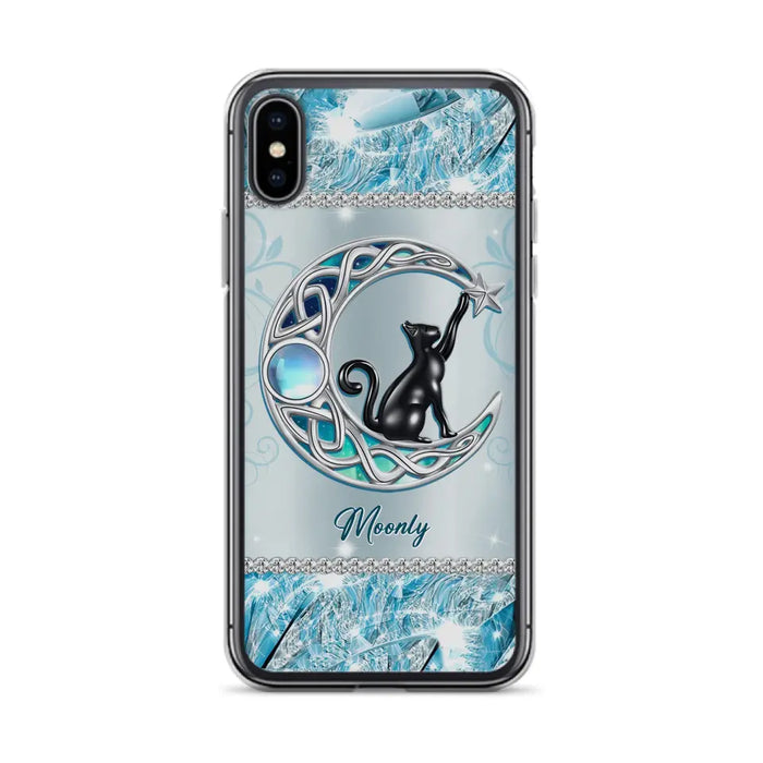 Custom Personalized Black Cat Moonstone Phone Case - Gift Idea For Cat Lover - Case For iPhone/ Samsung