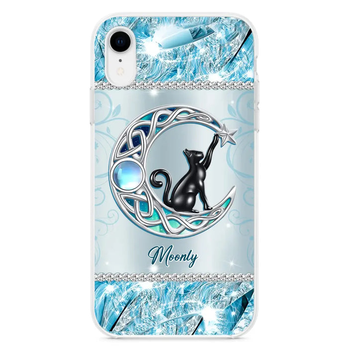 Custom Personalized Black Cat Moonstone Phone Case - Gift Idea For Cat Lover - Case For iPhone/ Samsung