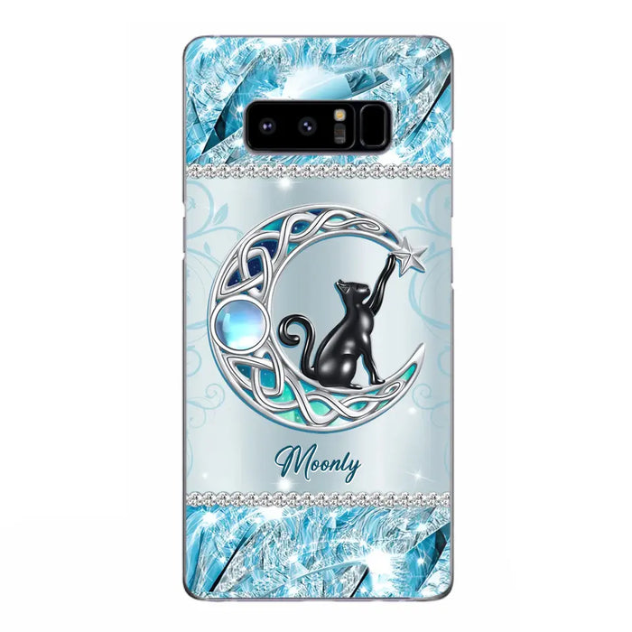 Custom Personalized Black Cat Moonstone Phone Case - Gift Idea For Cat Lover - Case For iPhone/ Samsung