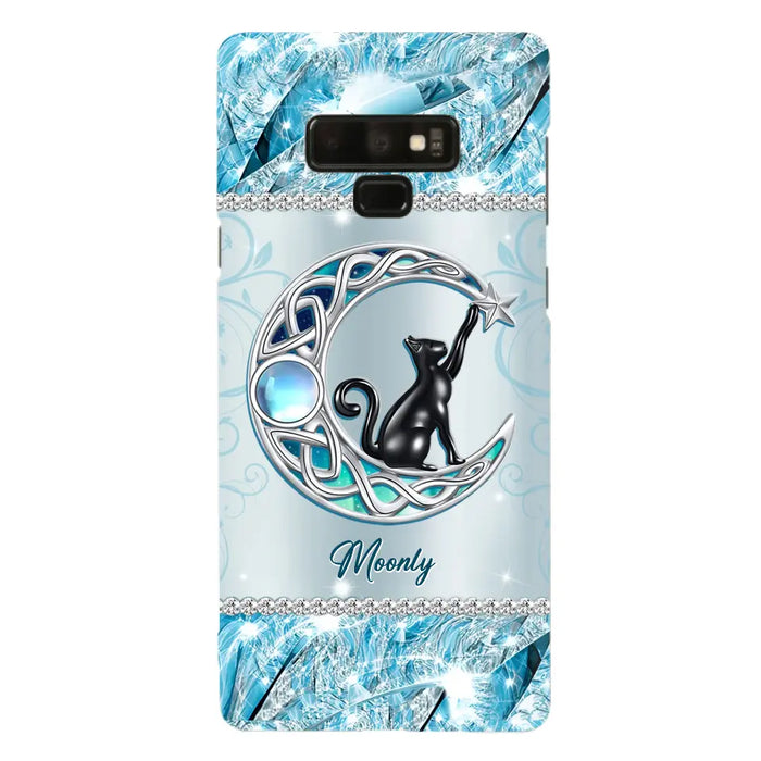 Custom Personalized Black Cat Moonstone Phone Case - Gift Idea For Cat Lover - Case For iPhone/ Samsung