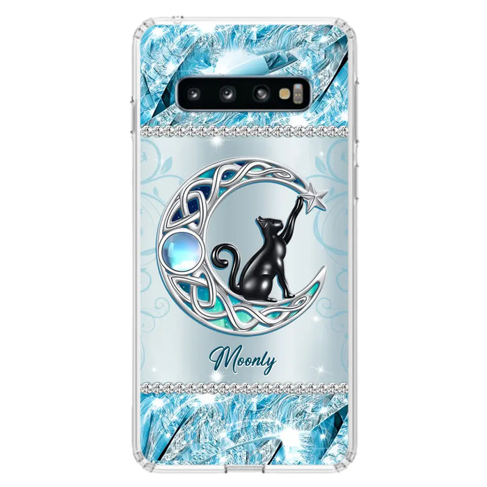 Custom Personalized Black Cat Moonstone Phone Case - Gift Idea For Cat Lover - Case For iPhone/ Samsung