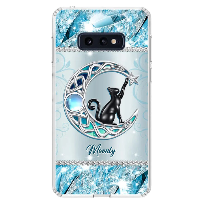 Custom Personalized Black Cat Moonstone Phone Case - Gift Idea For Cat Lover - Case For iPhone/ Samsung