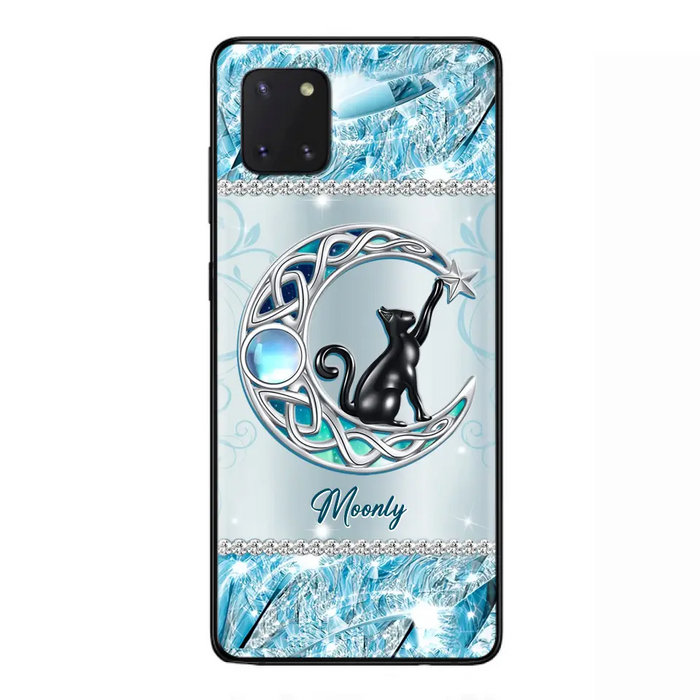 Custom Personalized Black Cat Moonstone Phone Case - Gift Idea For Cat Lover - Case For iPhone/ Samsung