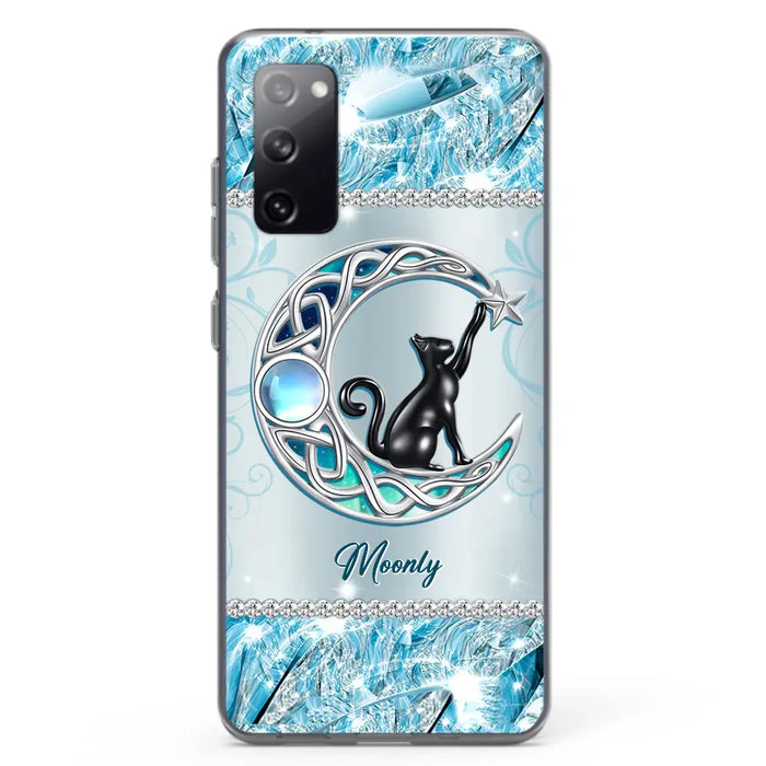 Custom Personalized Black Cat Moonstone Phone Case - Gift Idea For Cat Lover - Case For iPhone/ Samsung