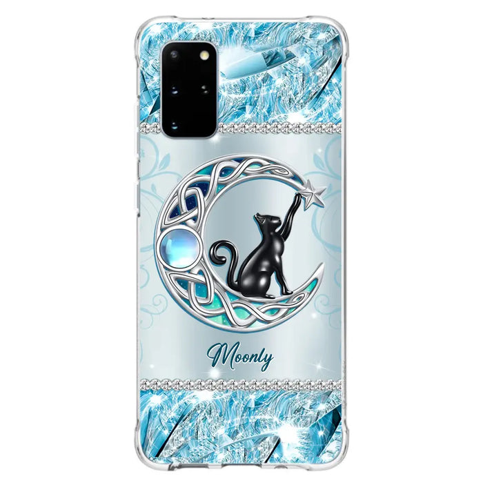 Custom Personalized Black Cat Moonstone Phone Case - Gift Idea For Cat Lover - Case For iPhone/ Samsung