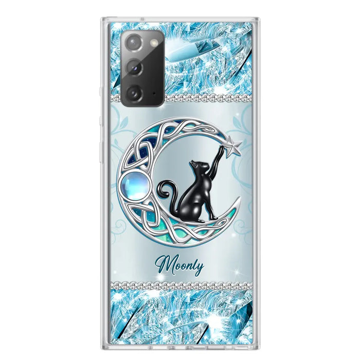 Custom Personalized Black Cat Moonstone Phone Case - Gift Idea For Cat Lover - Case For iPhone/ Samsung