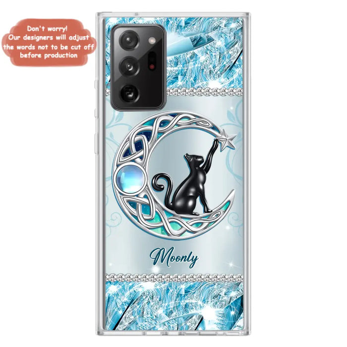 Custom Personalized Black Cat Moonstone Phone Case - Gift Idea For Cat Lover - Case For iPhone/ Samsung