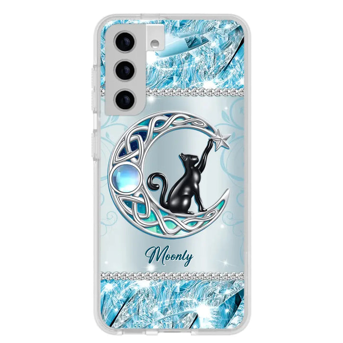 Custom Personalized Black Cat Moonstone Phone Case - Gift Idea For Cat Lover - Case For iPhone/ Samsung