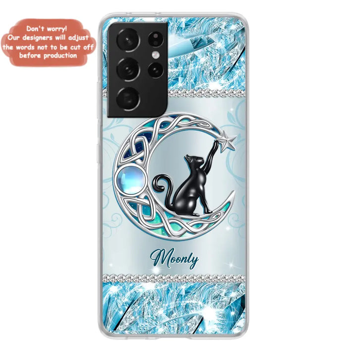 Custom Personalized Black Cat Moonstone Phone Case - Gift Idea For Cat Lover - Case For iPhone/ Samsung