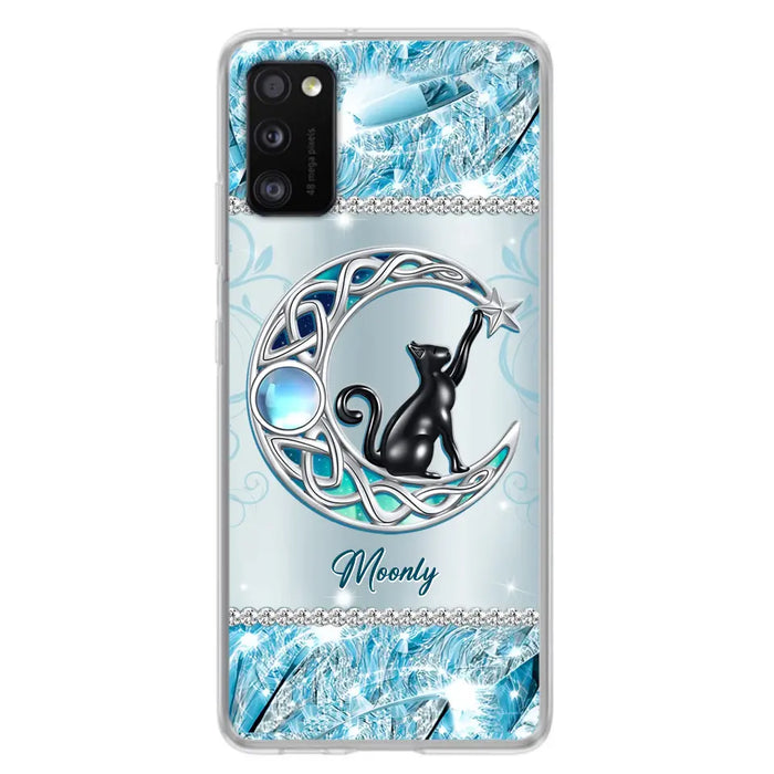 Custom Personalized Black Cat Moonstone Phone Case - Gift Idea For Cat Lover - Case For iPhone/ Samsung