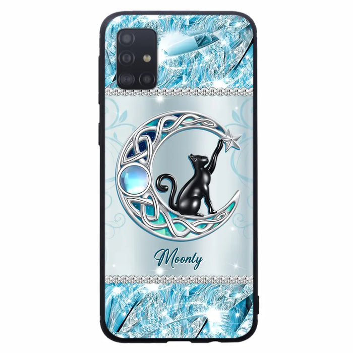 Custom Personalized Black Cat Moonstone Phone Case - Gift Idea For Cat Lover - Case For iPhone/ Samsung