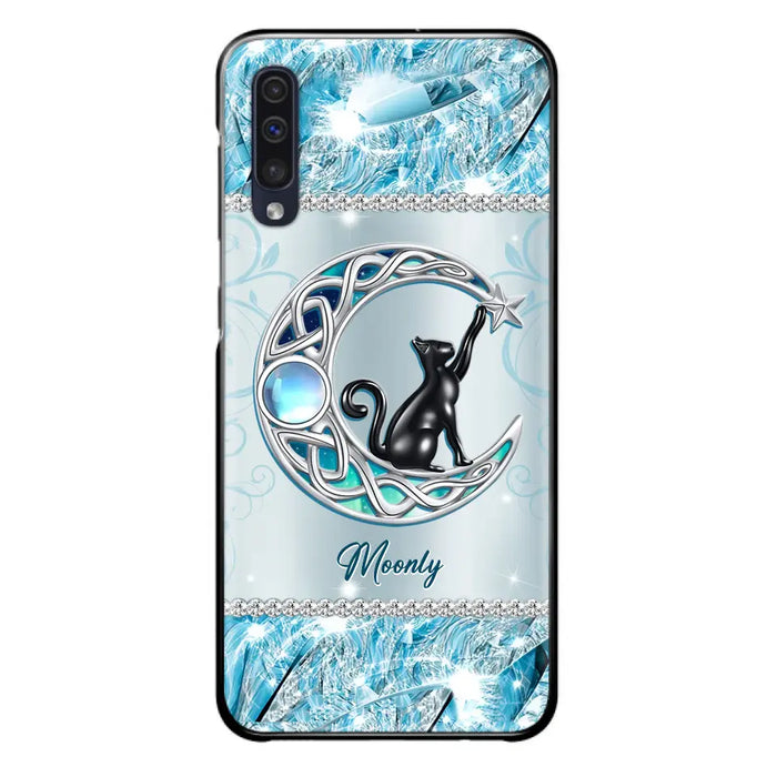 Custom Personalized Black Cat Moonstone Phone Case - Gift Idea For Cat Lover - Case For iPhone/ Samsung