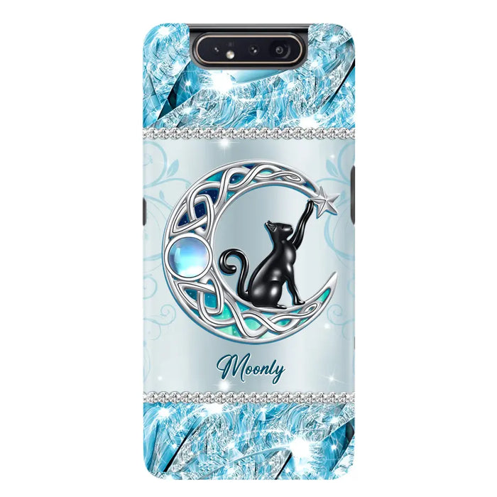 Custom Personalized Black Cat Moonstone Phone Case - Gift Idea For Cat Lover - Case For iPhone/ Samsung