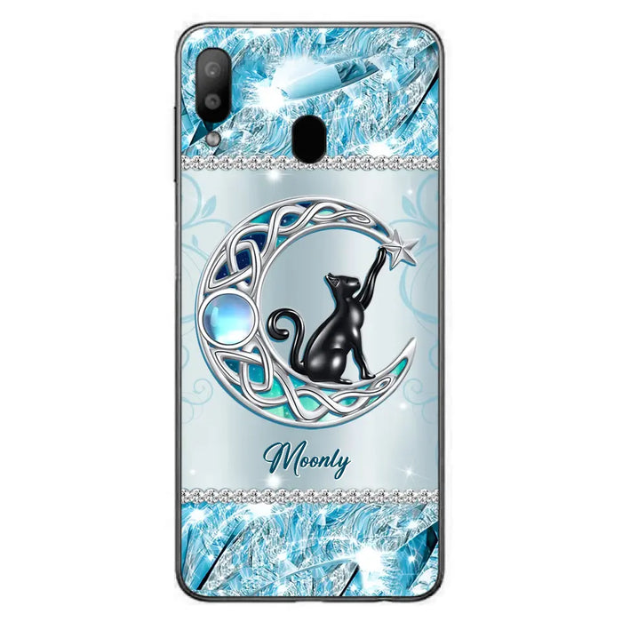 Custom Personalized Black Cat Moonstone Phone Case - Gift Idea For Cat Lover - Case For iPhone/ Samsung