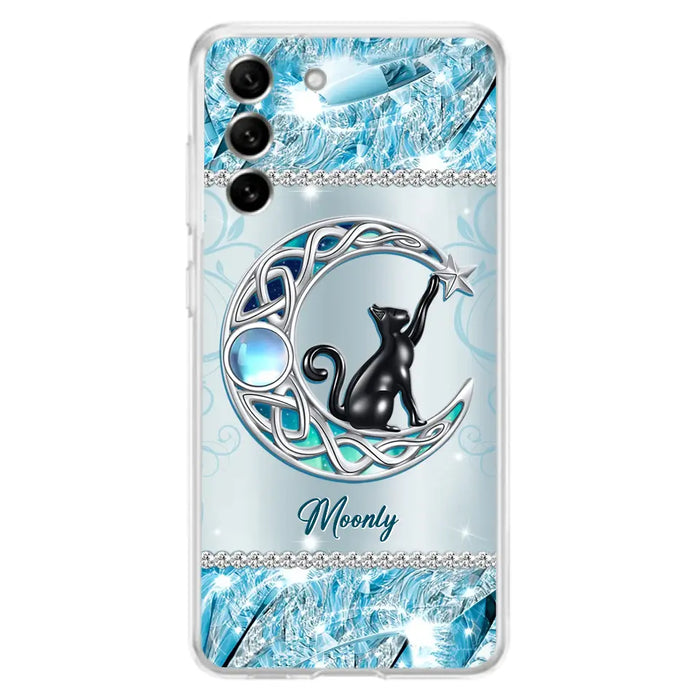 Custom Personalized Black Cat Moonstone Phone Case - Gift Idea For Cat Lover - Case For iPhone/ Samsung