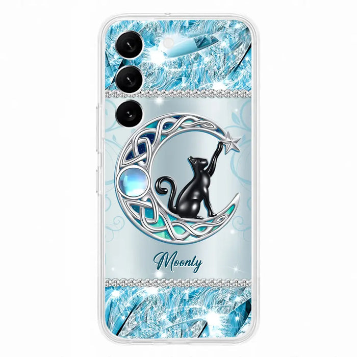 Custom Personalized Black Cat Moonstone Phone Case - Gift Idea For Cat Lover - Case For iPhone/ Samsung