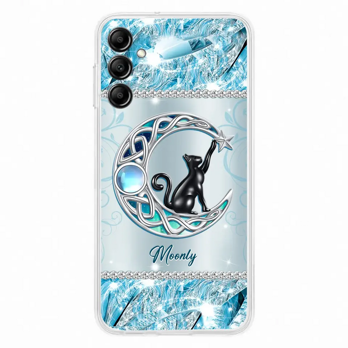 Custom Personalized Black Cat Moonstone Phone Case - Gift Idea For Cat Lover - Case For iPhone/ Samsung