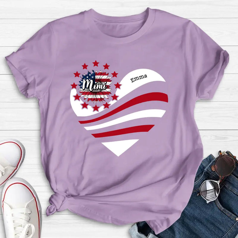 Personalized Grandma With Grandkids Sunflower American Flag T-Shirt/Hoodie - Up to 10 Kids - Gift Idea For Grandma/Mom/Independence Day/4th Of July