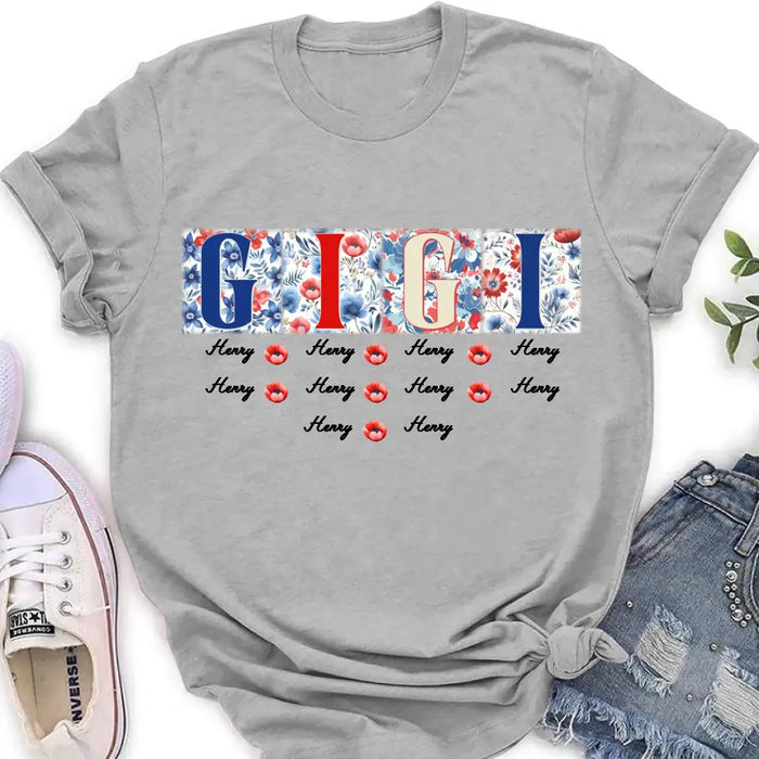 Custom Personalized Gigi T-shirt - Gift Idea From Kids to Gigi/ Grandma/ 4th of July - Custom Names with up to 10 Kids