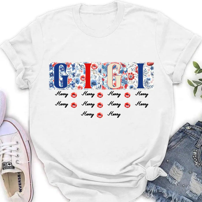 Custom Personalized Gigi T-shirt - Gift Idea From Kids to Gigi/ Grandma/ 4th of July - Custom Names with up to 10 Kids