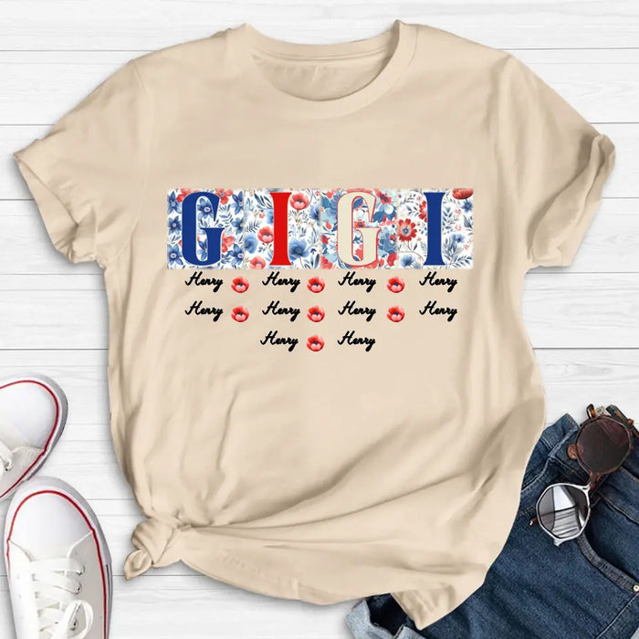 Custom Personalized Gigi T-shirt - Gift Idea From Kids to Gigi/ Grandma/ 4th of July - Custom Names with up to 10 Kids