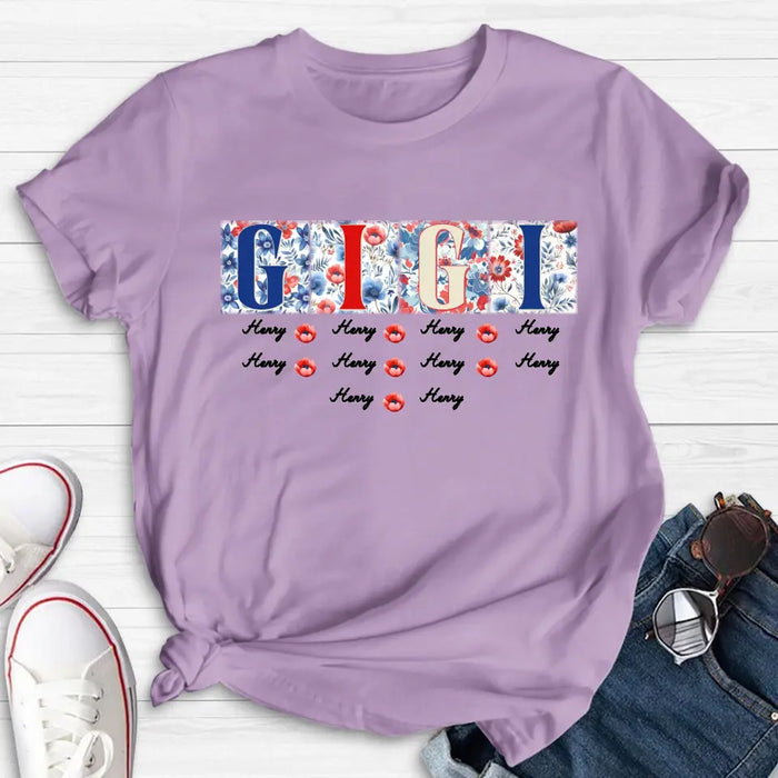 Custom Personalized Gigi T-shirt - Gift Idea From Kids to Gigi/ Grandma/ 4th of July - Custom Names with up to 10 Kids