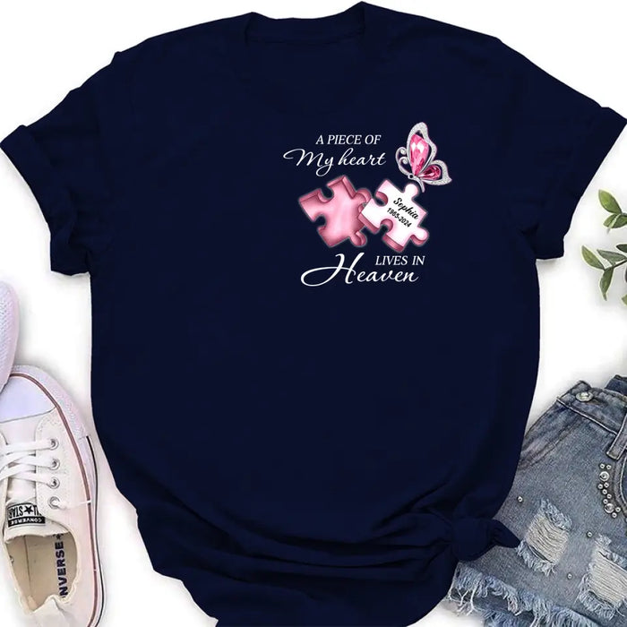 Custom Personalized Memorial Shirt/ Hoodie - Memorial Gift Idea For Family Member - A Piece Of My Heart Lives In Heaven