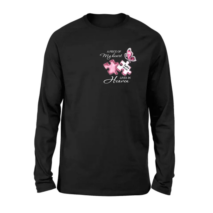 Custom Personalized Memorial Shirt/ Hoodie - Memorial Gift Idea For Family Member - A Piece Of My Heart Lives In Heaven