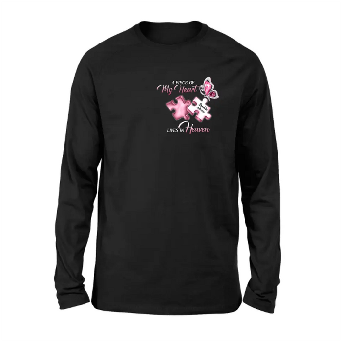 Custom Personalized Memorial Shirt/ Hoodie - Memorial Gift For Family Member - A Piece Of My Heart Lives In Heaven