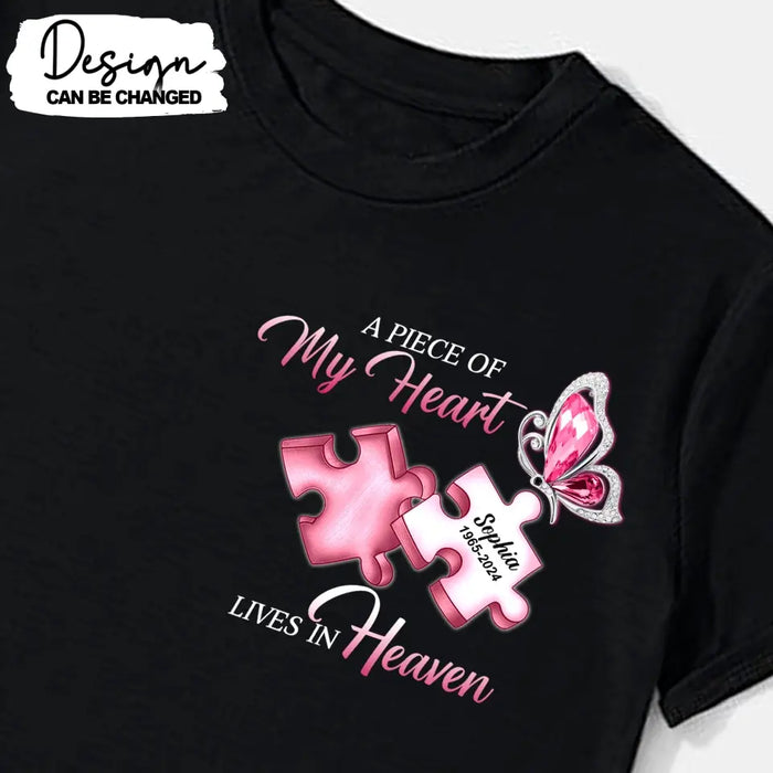 Custom Personalized Memorial Shirt/ Hoodie - Memorial Gift For Family Member - A Piece Of My Heart Lives In Heaven