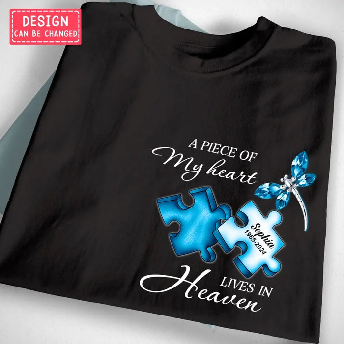 Custom Personalized Memorial Shirt/ Hoodie - Memorial Gift Idea For Family Member - A Piece Of My Heart Lives In Heaven