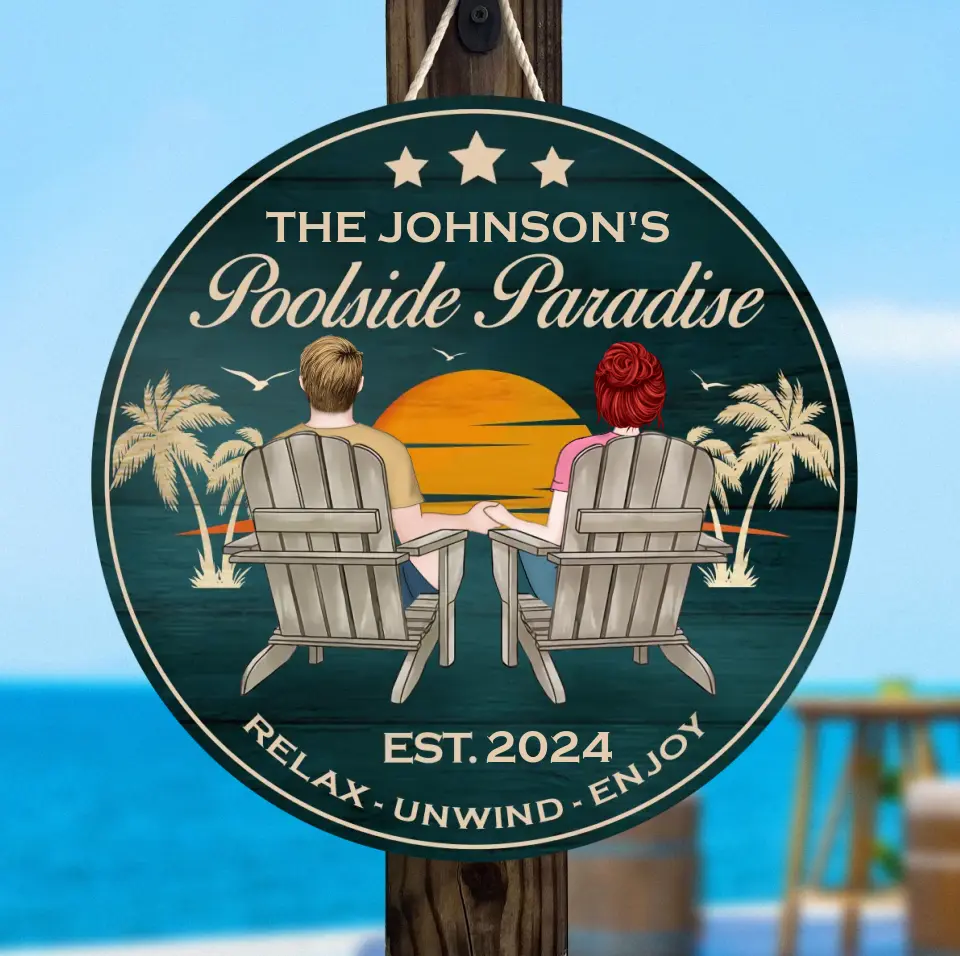 Custom Personalized Poolside Paradise Wooden Sign - Gift Idea For Coup ...