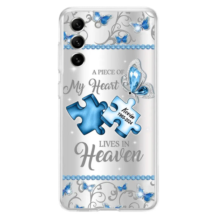 Custom Personalized Memorial Piece Phone Case - Memorial Gift For Family Member -  A Piece Of My Heart Lives In Heaven - Case for iPhone/Samsung