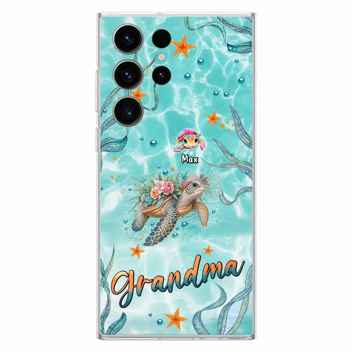 Custom Personalized Grandma Ocean Turtles Phone Case - Gift Idea For Grandma/ Mom - Up to 10 Kids - Case For iPhone/ Samsung