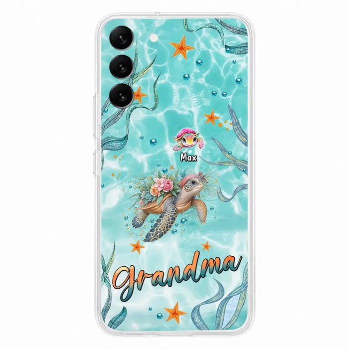 Custom Personalized Grandma Ocean Turtles Phone Case - Gift Idea For Grandma/ Mom - Up to 10 Kids - Case For iPhone/ Samsung