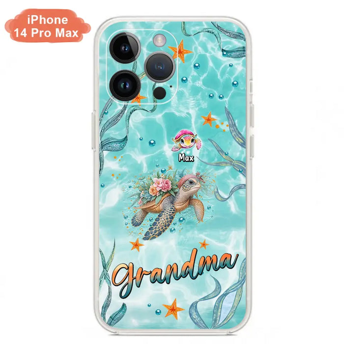 Custom Personalized Grandma Ocean Turtles Phone Case - Gift Idea For Grandma/ Mom - Up to 10 Kids - Case For iPhone/ Samsung