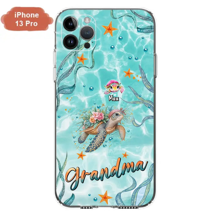 Custom Personalized Grandma Ocean Turtles Phone Case - Gift Idea For Grandma/ Mom - Up to 10 Kids - Case For iPhone/ Samsung