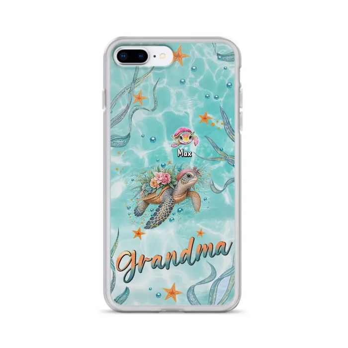 Custom Personalized Grandma Ocean Turtles Phone Case - Gift Idea For Grandma/ Mom - Up to 10 Kids - Case For iPhone/ Samsung