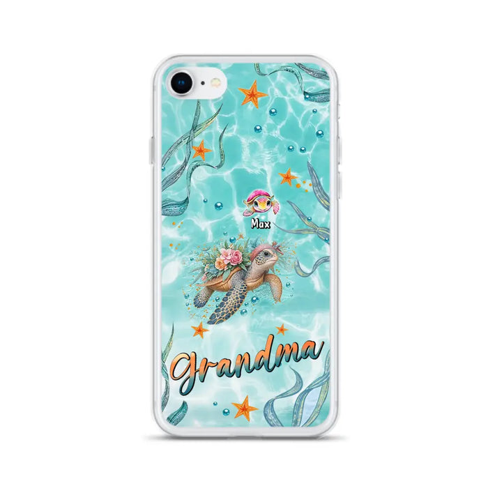 Custom Personalized Grandma Ocean Turtles Phone Case - Gift Idea For Grandma/ Mom - Up to 10 Kids - Case For iPhone/ Samsung