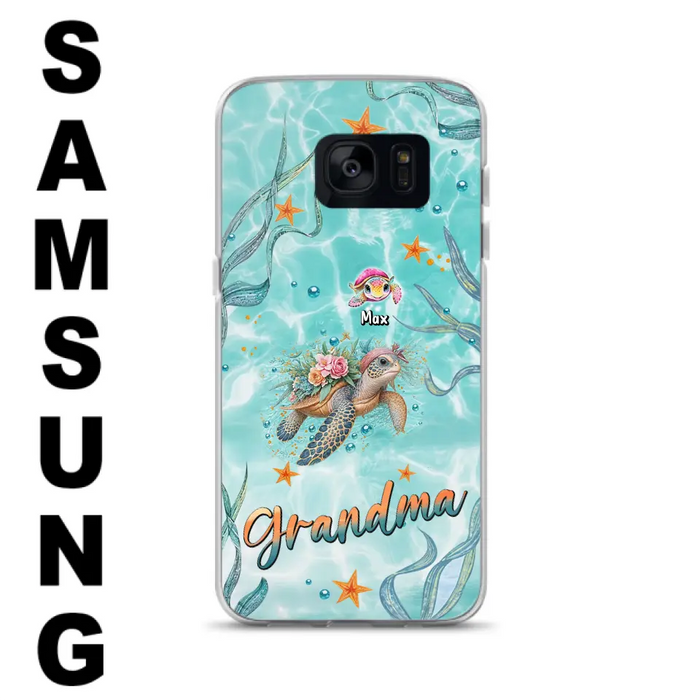 Custom Personalized Grandma Ocean Turtles Phone Case - Gift Idea For Grandma/ Mom - Up to 10 Kids - Case For iPhone/ Samsung