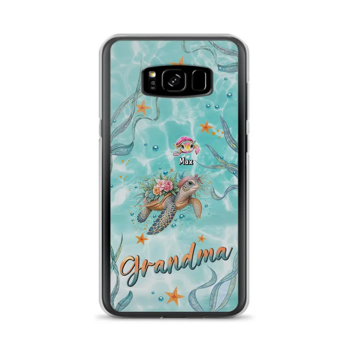 Custom Personalized Grandma Ocean Turtles Phone Case - Gift Idea For Grandma/ Mom - Up to 10 Kids - Case For iPhone/ Samsung