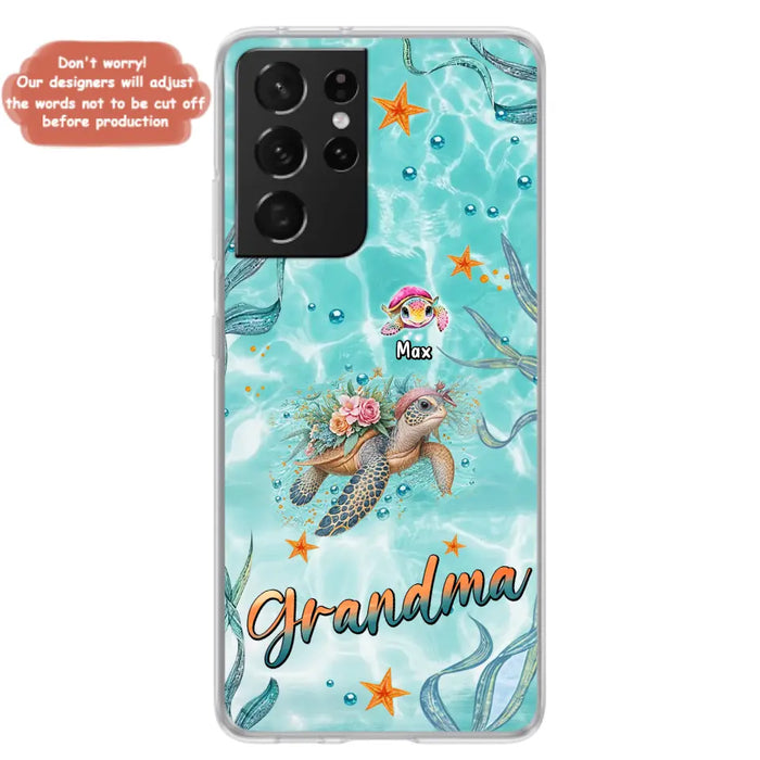 Custom Personalized Grandma Ocean Turtles Phone Case - Gift Idea For Grandma/ Mom - Up to 10 Kids - Case For iPhone/ Samsung