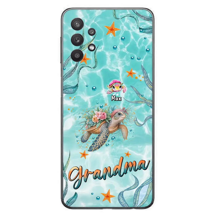 Custom Personalized Grandma Ocean Turtles Phone Case - Gift Idea For Grandma/ Mom - Up to 10 Kids - Case For iPhone/ Samsung