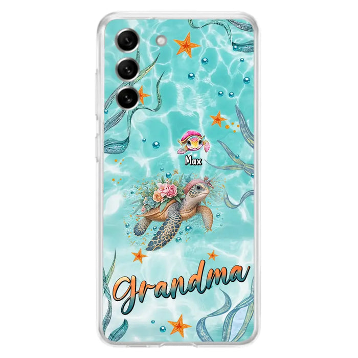 Custom Personalized Grandma Ocean Turtles Phone Case - Gift Idea For Grandma/ Mom - Up to 10 Kids - Case For iPhone/ Samsung