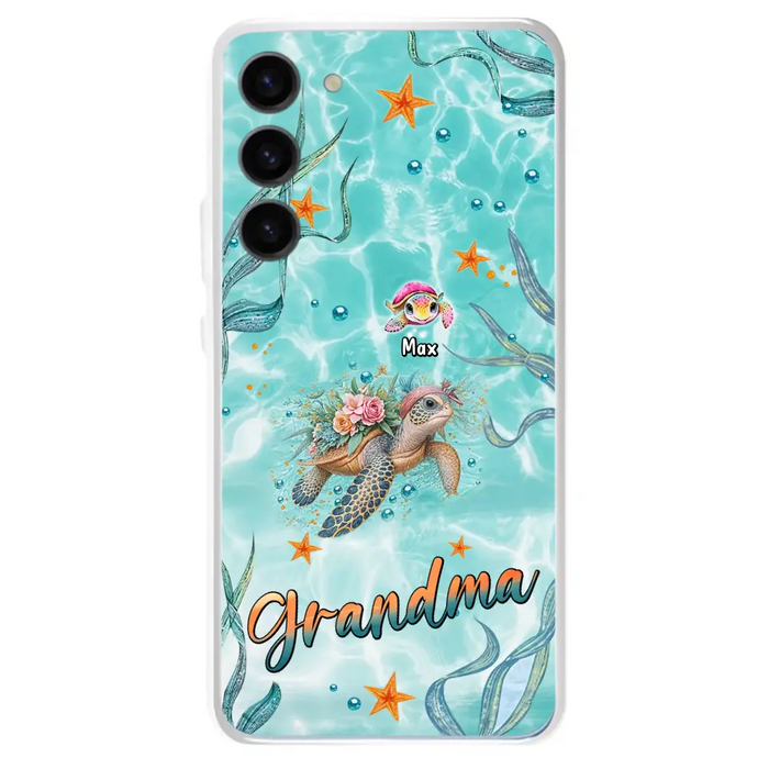 Custom Personalized Grandma Ocean Turtles Phone Case - Gift Idea For Grandma/ Mom - Up to 10 Kids - Case For iPhone/ Samsung