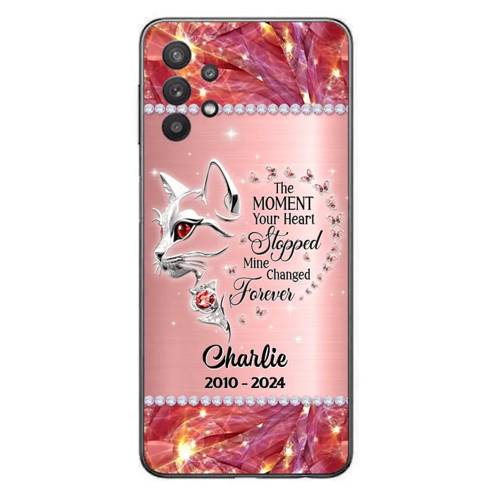 Custom Personalized Memorial Cat Phone Case - Memorial Gift For Cat Lover -  The Moment Your Heart Stopped Mine Changed Forever - Case For iPhone/ Samsung