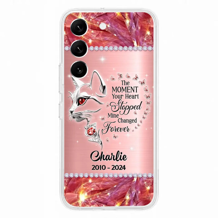 Custom Personalized Memorial Cat Phone Case - Memorial Gift For Cat Lover -  The Moment Your Heart Stopped Mine Changed Forever - Case For iPhone/ Samsung