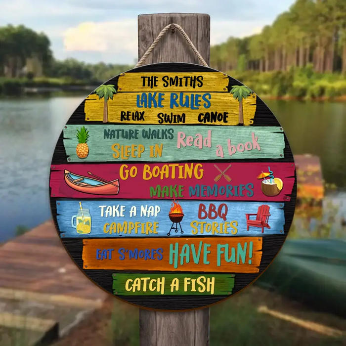 Custom Personalized Lake Rules Wooden Sign - Gift Idea For Family - Relax Swim Canoe