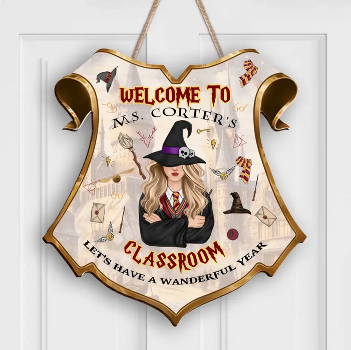 Custom Personalized Witch Teacher Classroom Welcome Wooden Sign - Gifts For Teacher - Let's Have A Wanderful Year